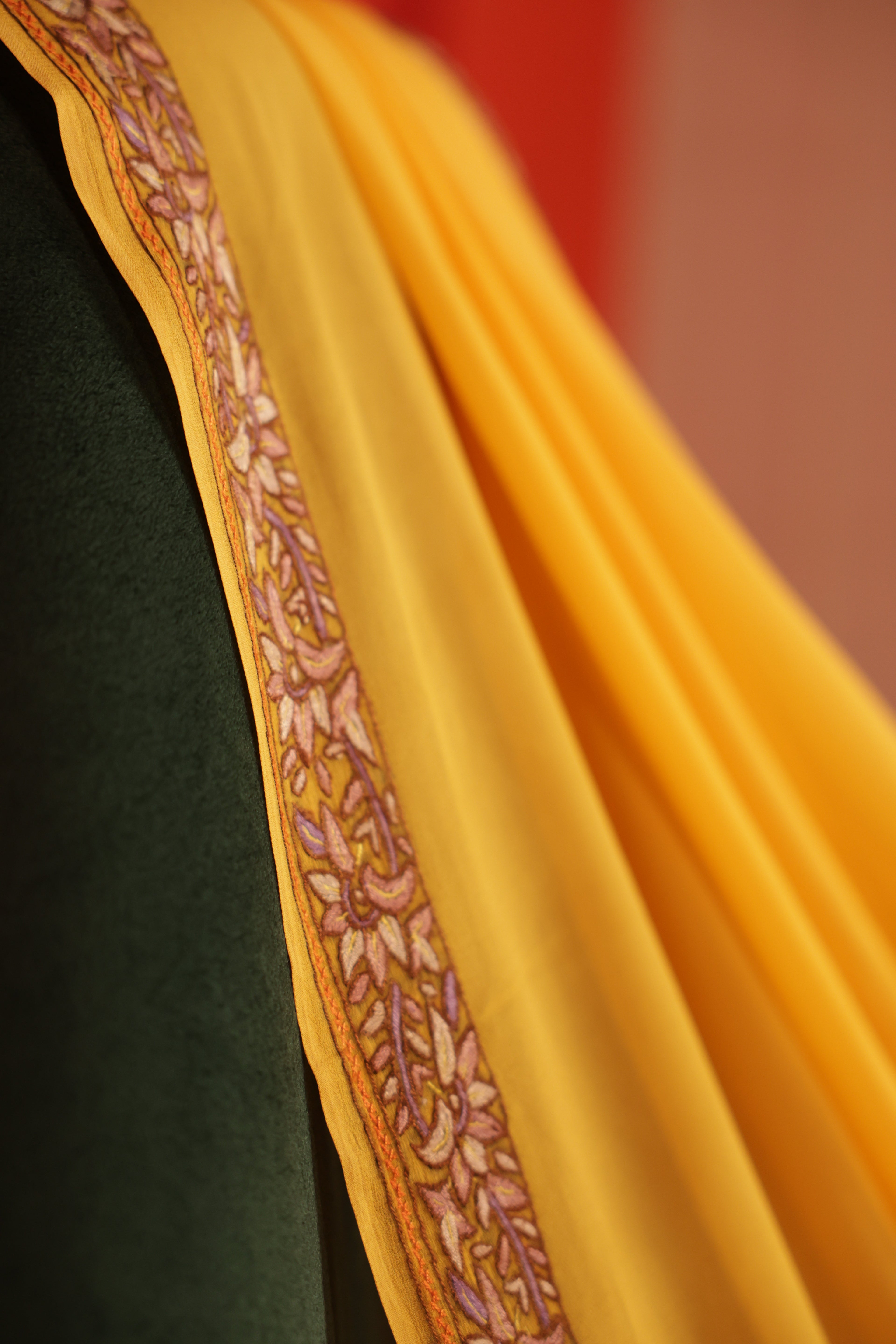Yellow Crepe Saree – Handcrafted Sozni Work