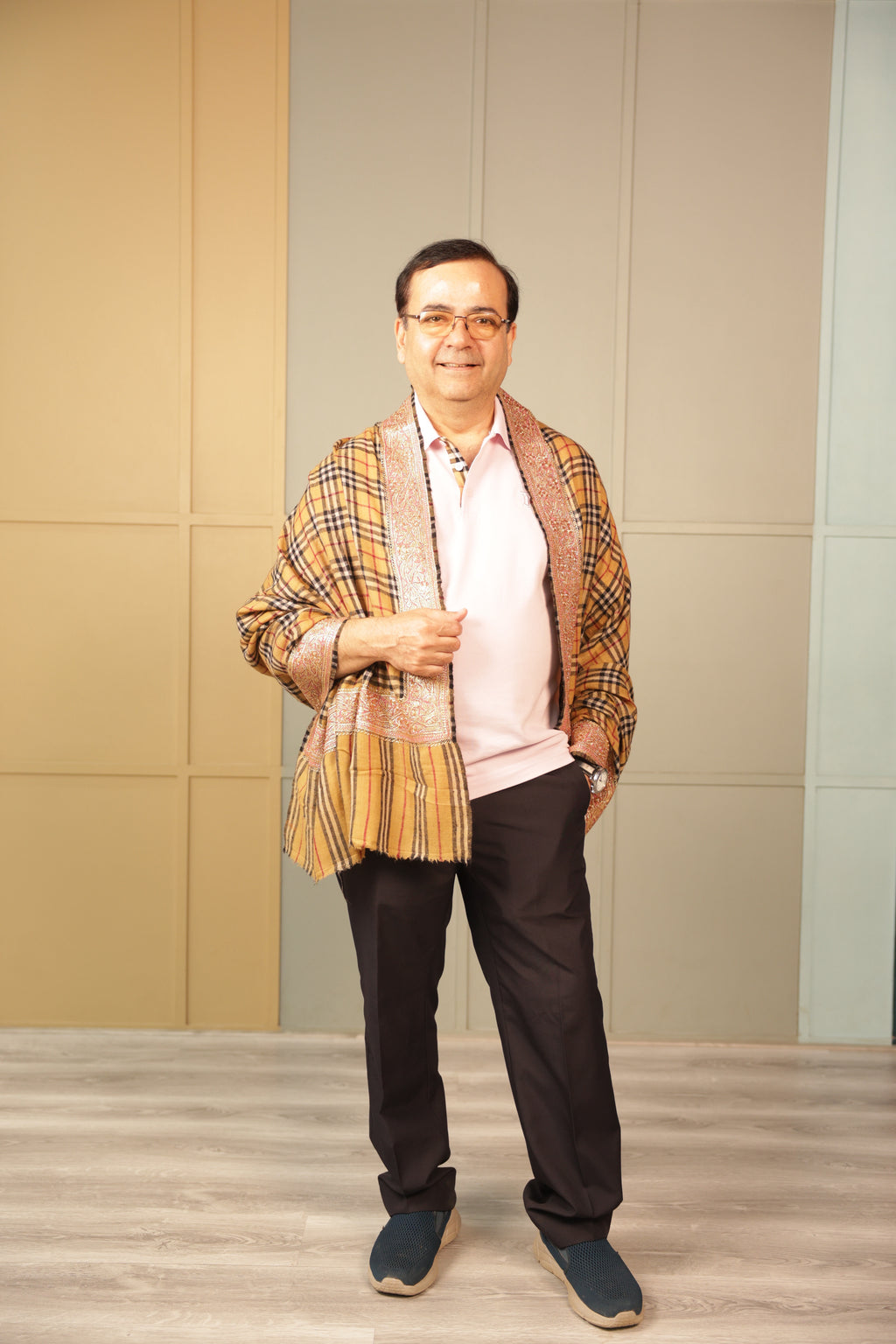 Pashmina Shawl – Handcrafted Tilla Embroidery with Burberry Design