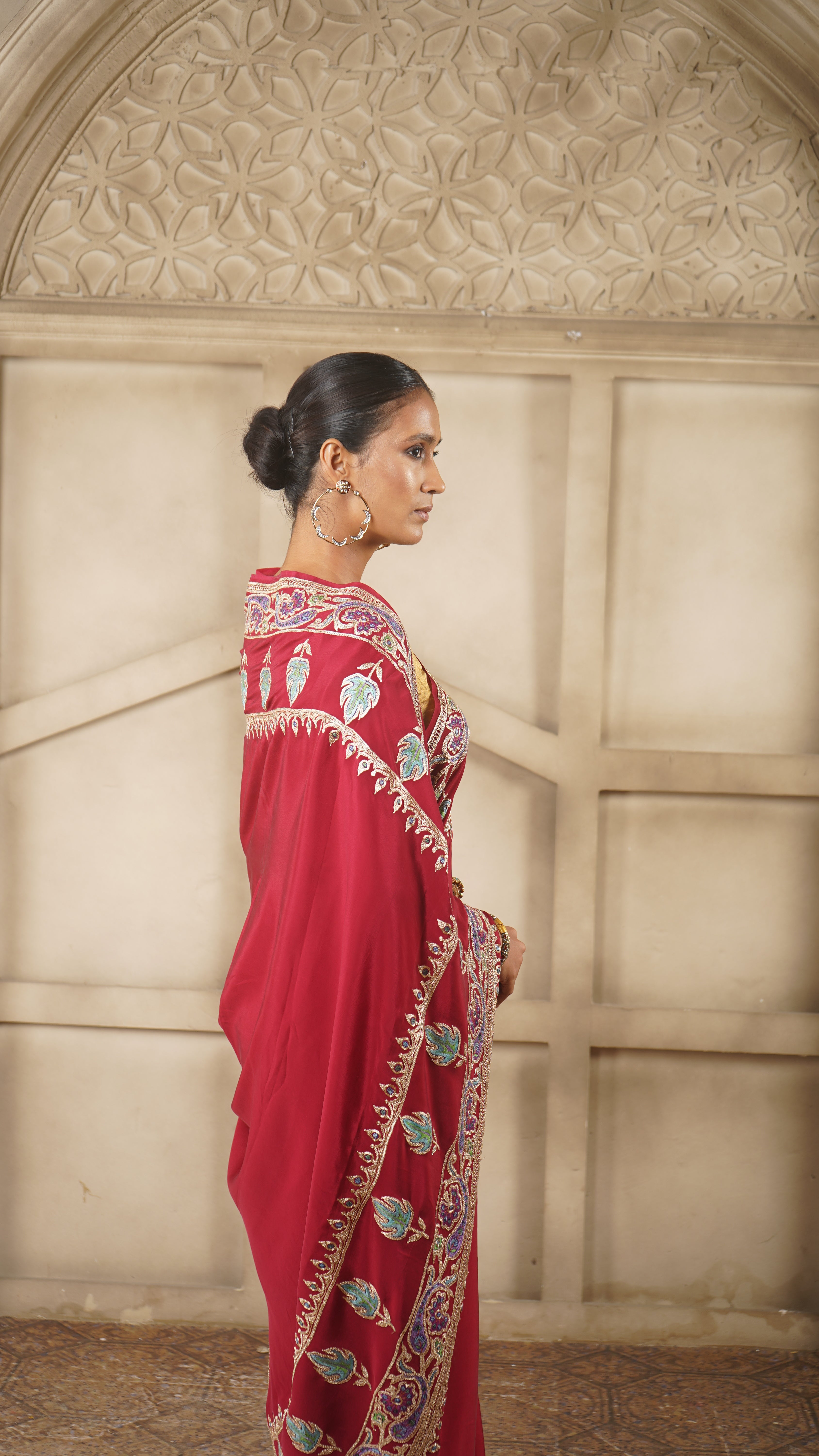 Crepe Saree with Hand Tilla & Sozni Embroidery