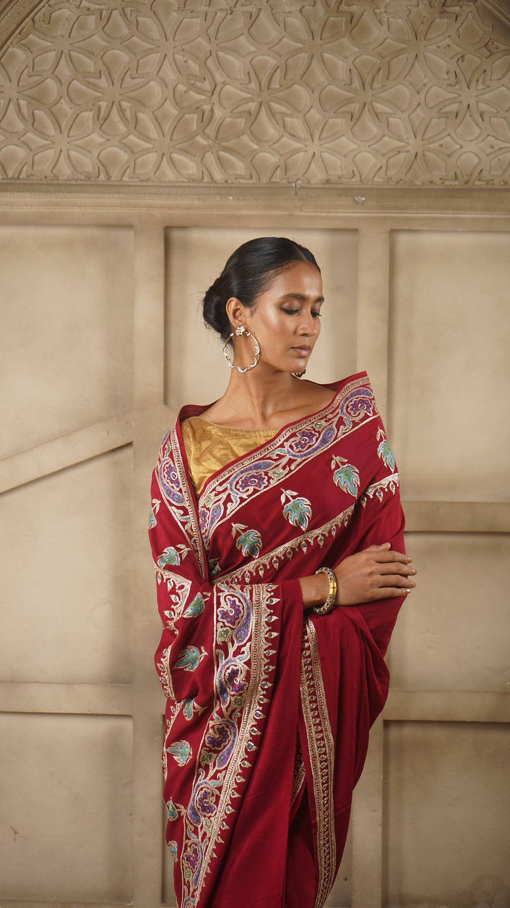 Crepe Saree with Hand Tilla & Sozni Embroidery