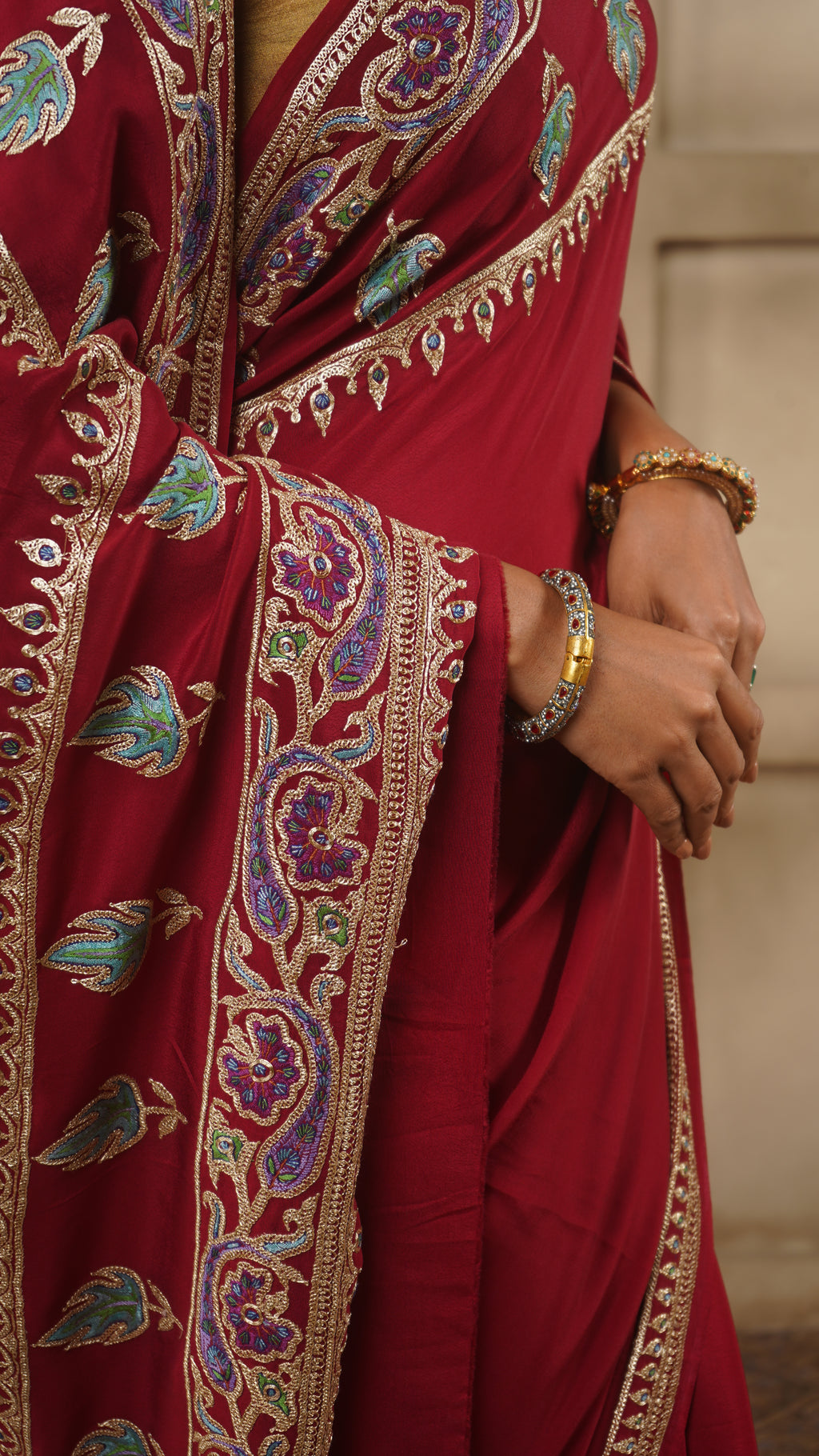 Crepe Saree with Hand Tilla & Sozni Embroidery