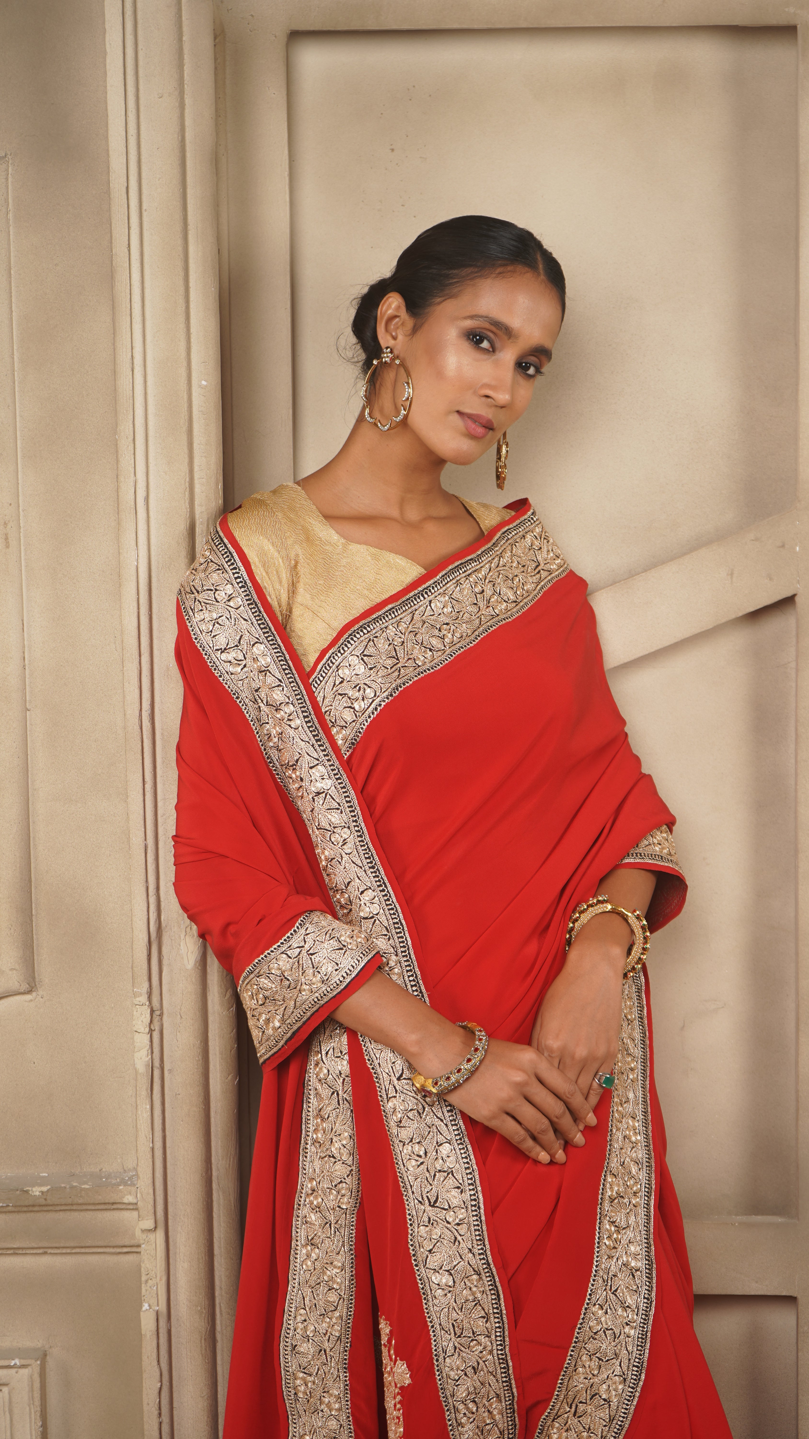 Georgette Saree with Antique Hand Tilla Embroidery