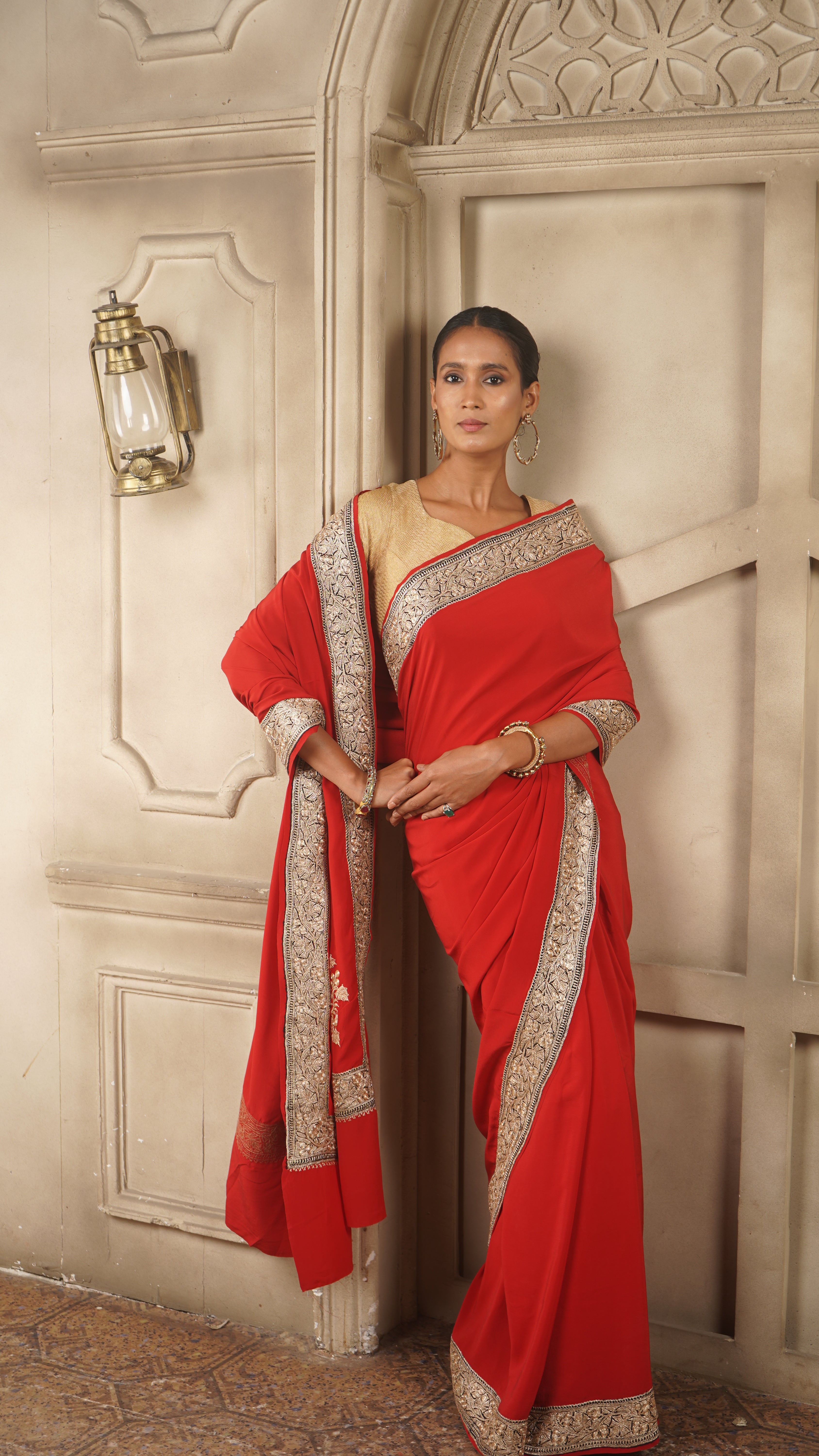 Georgette Saree with Antique Hand Tilla Embroidery