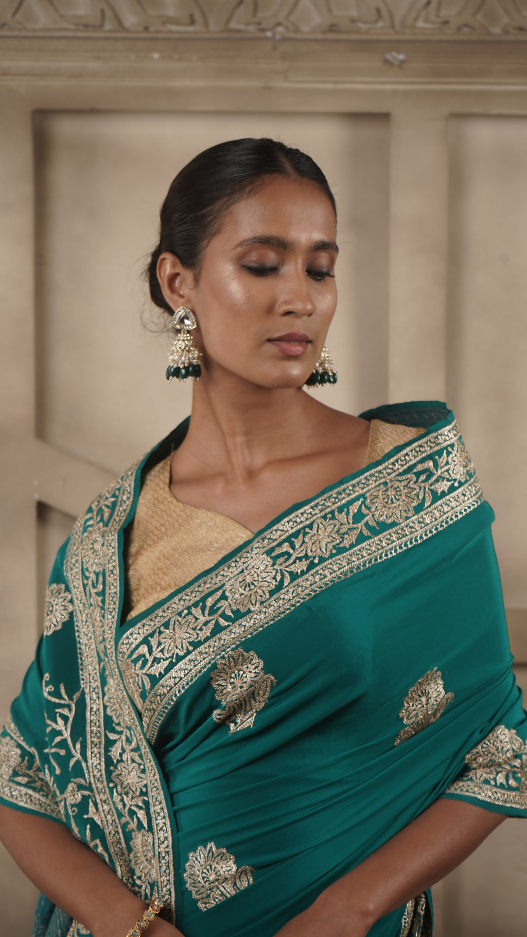 Crepe Saree with Hand Tilla Embroidery