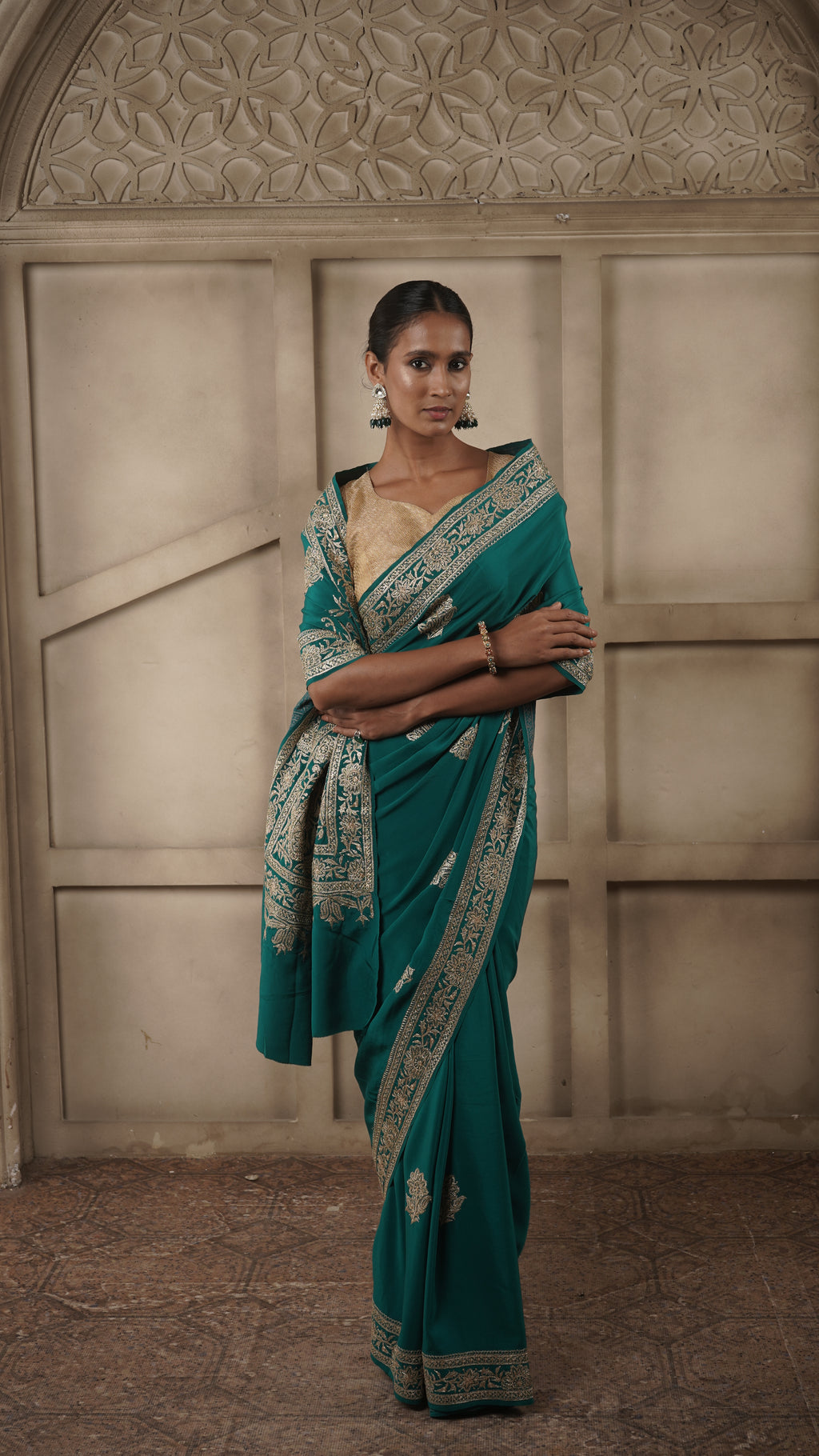 Crepe Saree with Hand Tilla Embroidery