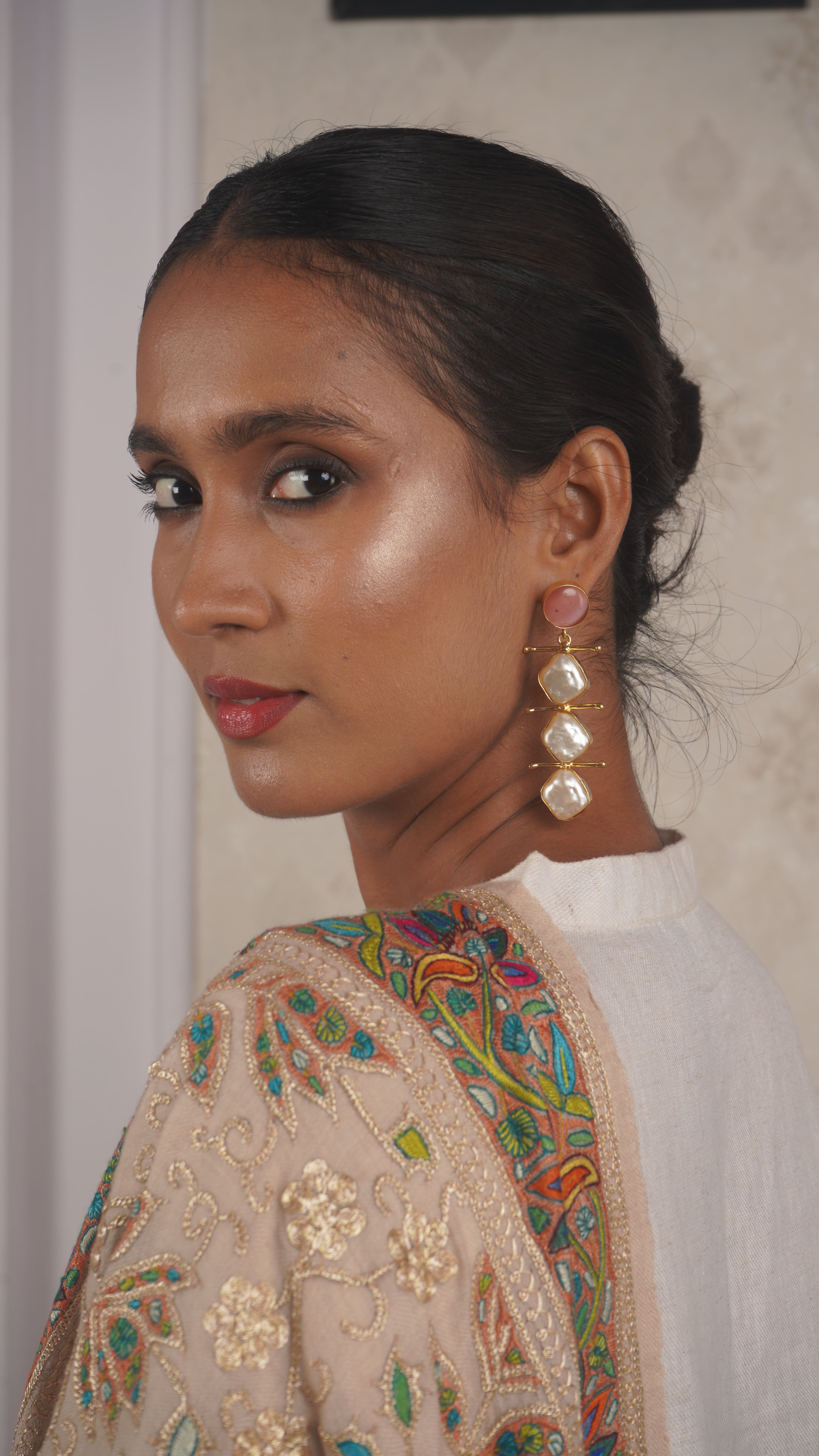 Heirloom Shawl with Hand-Embroidered Peacocks in Tilla & Sozni