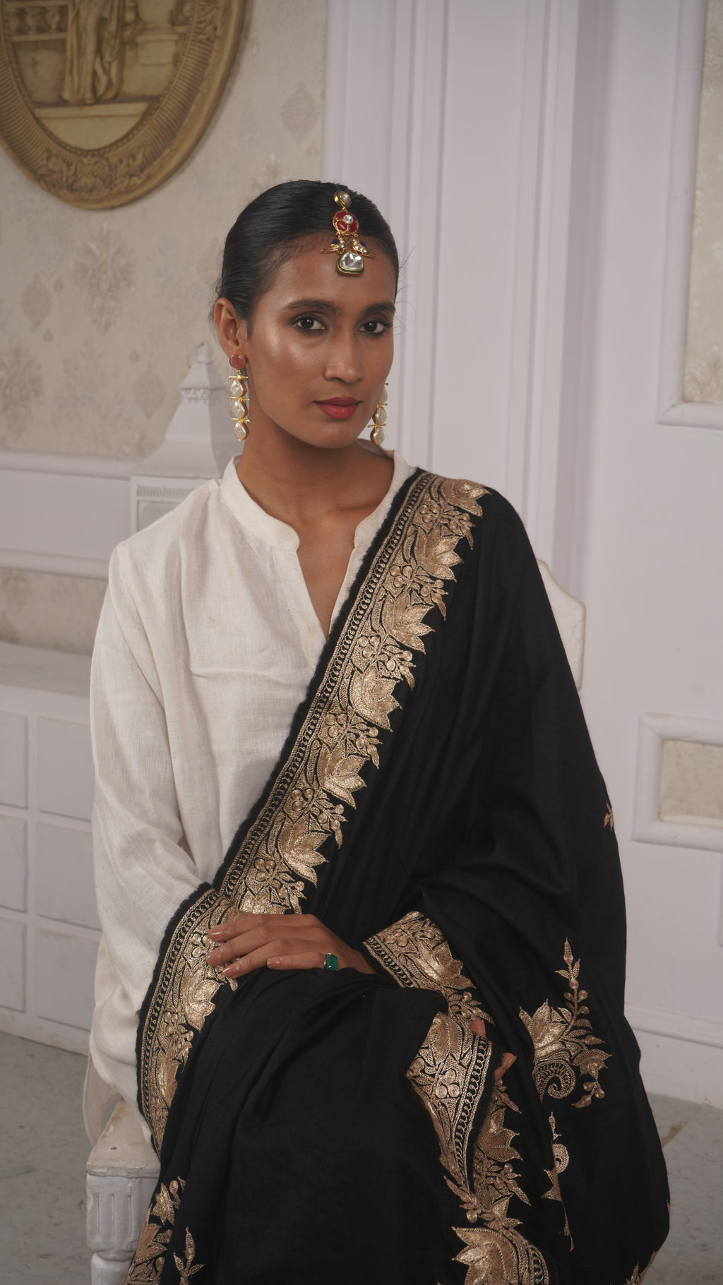 Gold Tilla Hand-Embroidered Pashmina Shawl