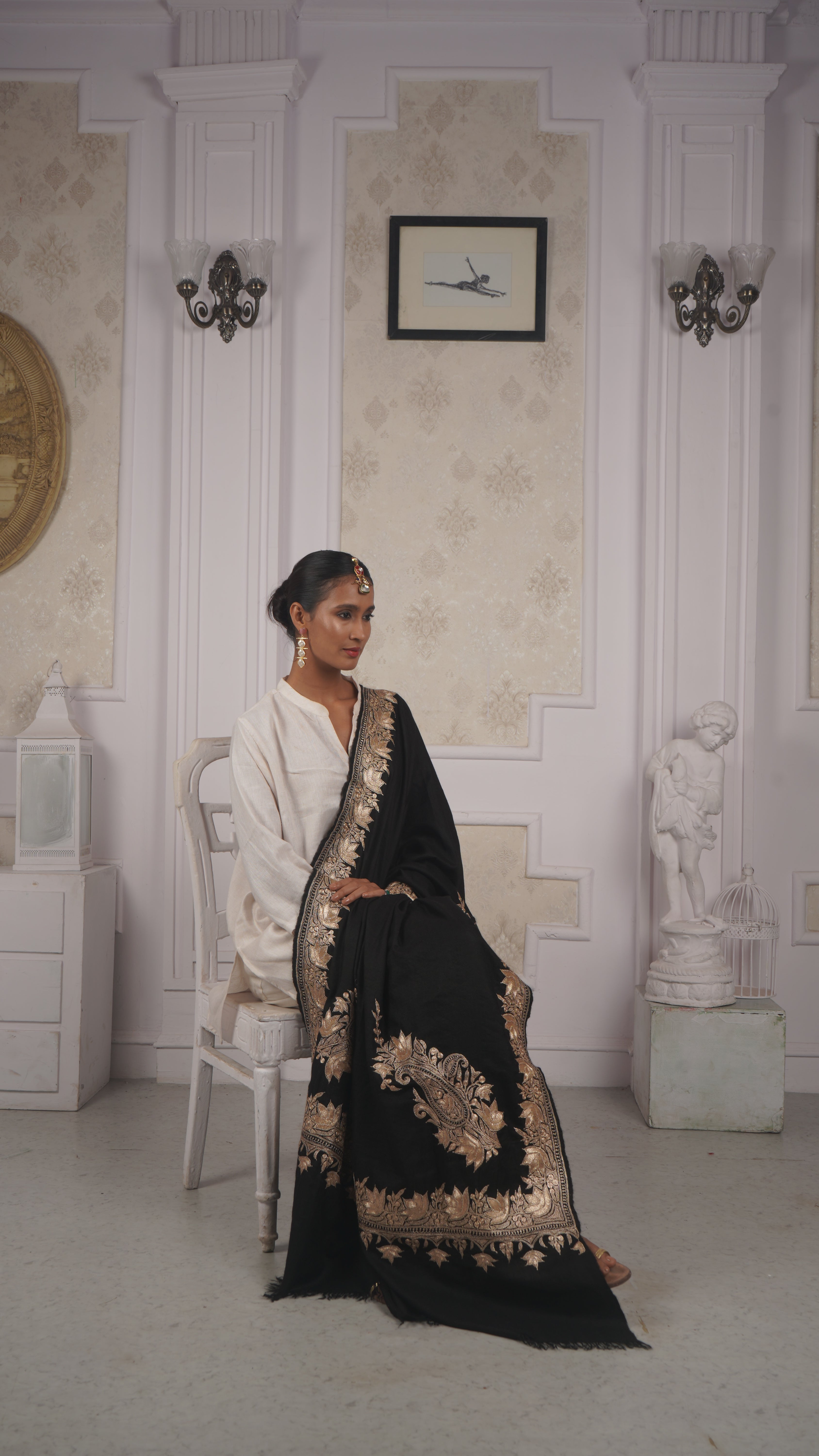 Gold Tilla Hand-Embroidered Pashmina Shawl