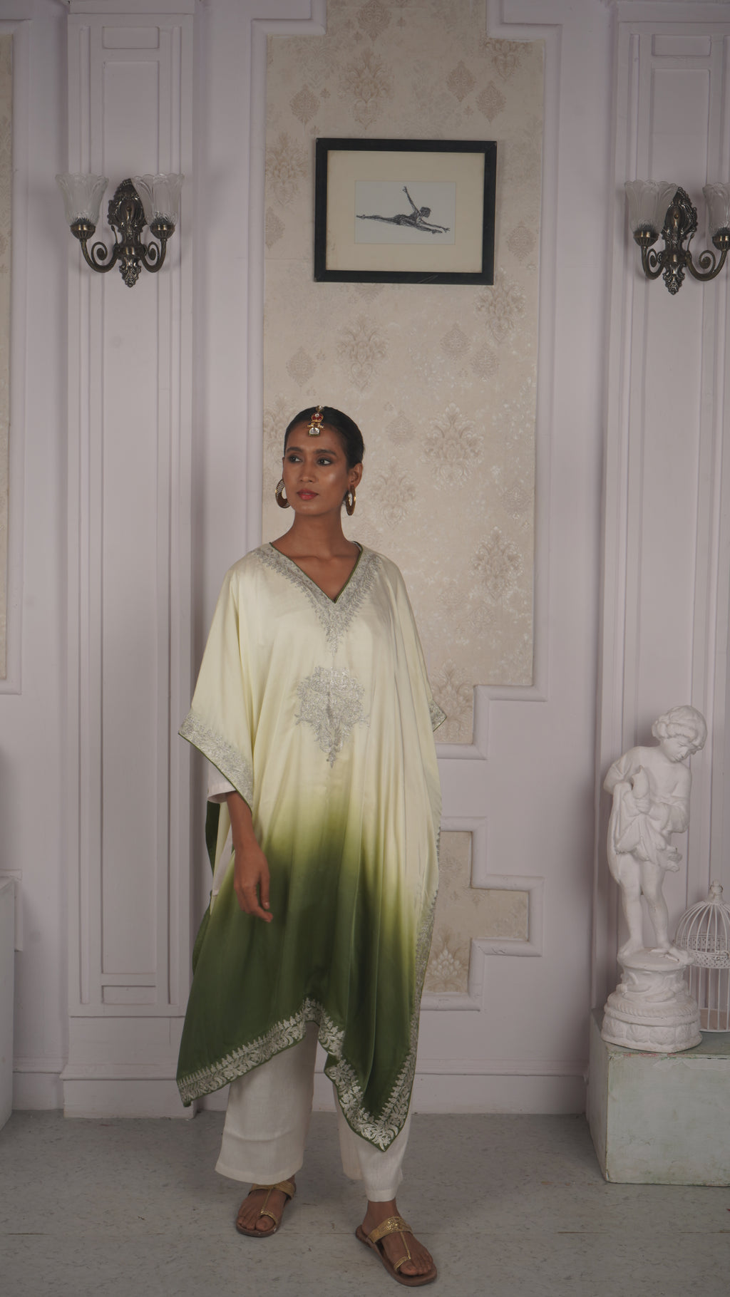 Ombre Modal Silk Kaftan – With Metallic Tilla Embroidery