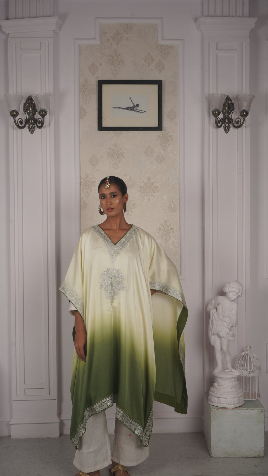 Ombre Modal Silk Kaftan – With Metallic Tilla Embroidery