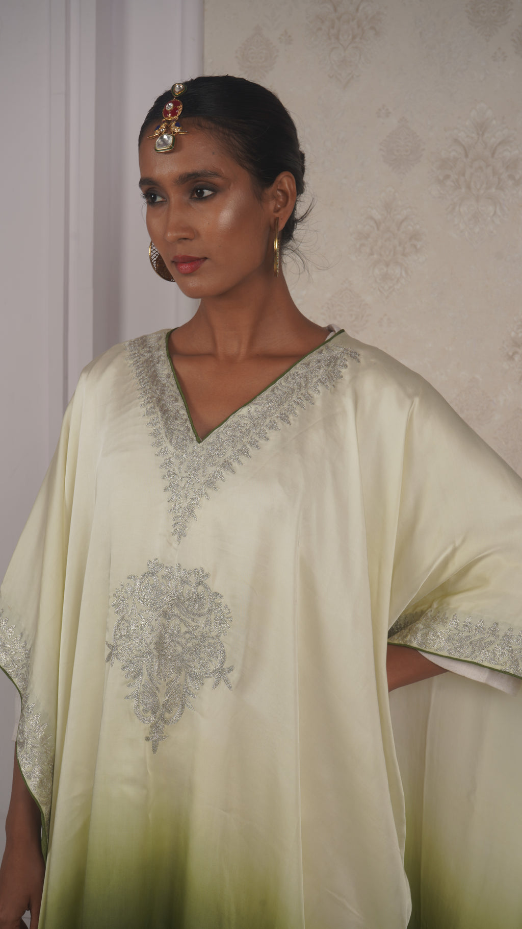 Ombre Modal Silk Kaftan – With Metallic Tilla Embroidery
