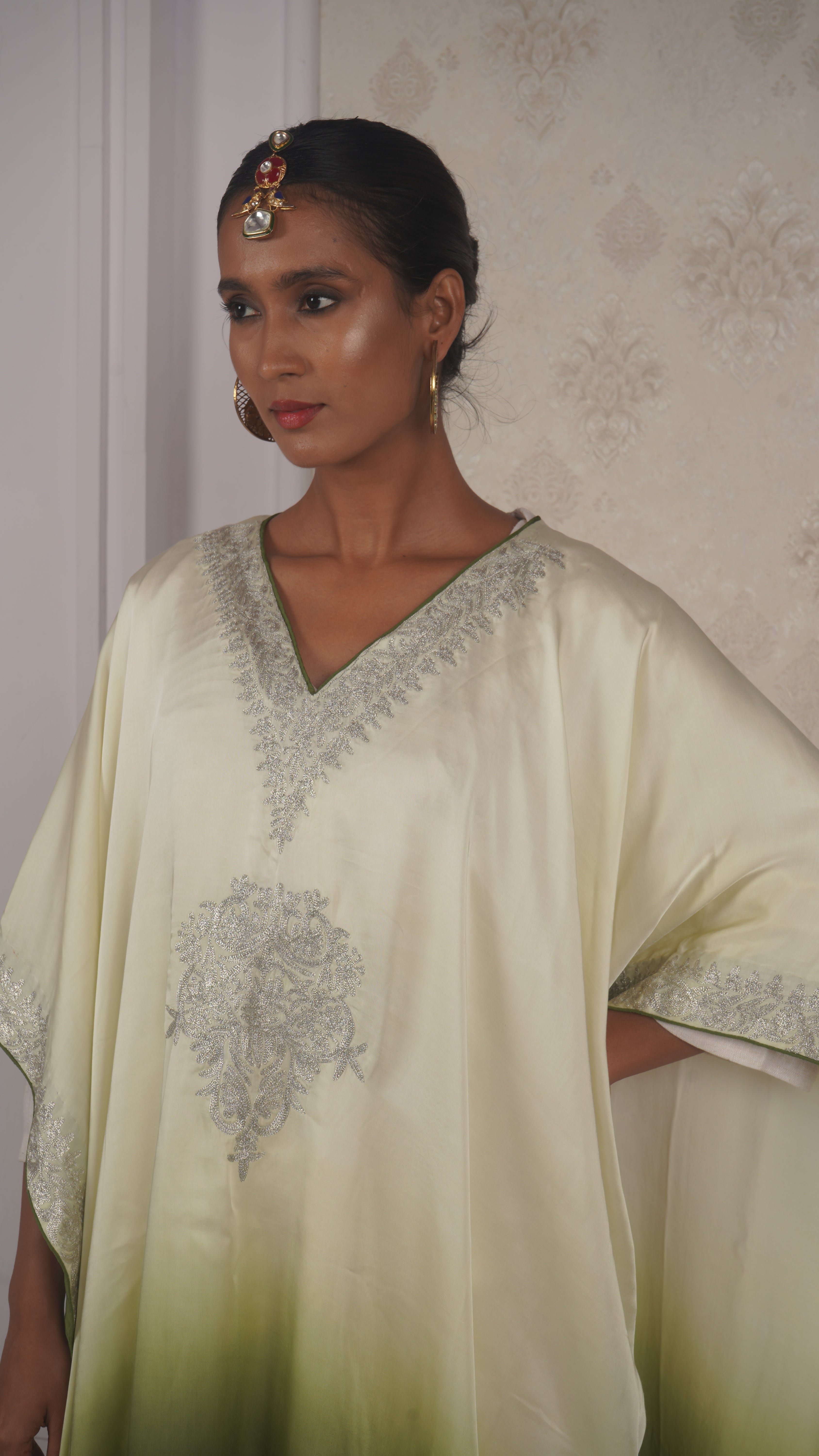 Ombre Modal Silk Kaftan – With Metallic Tilla Embroidery