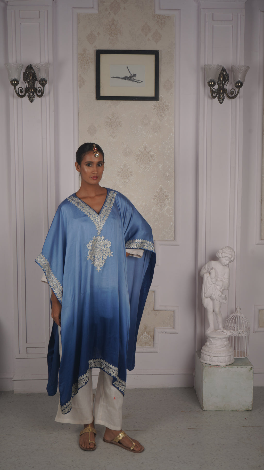 Ombre Modal Silk Kaftan – With Metallic Tilla Embroidery