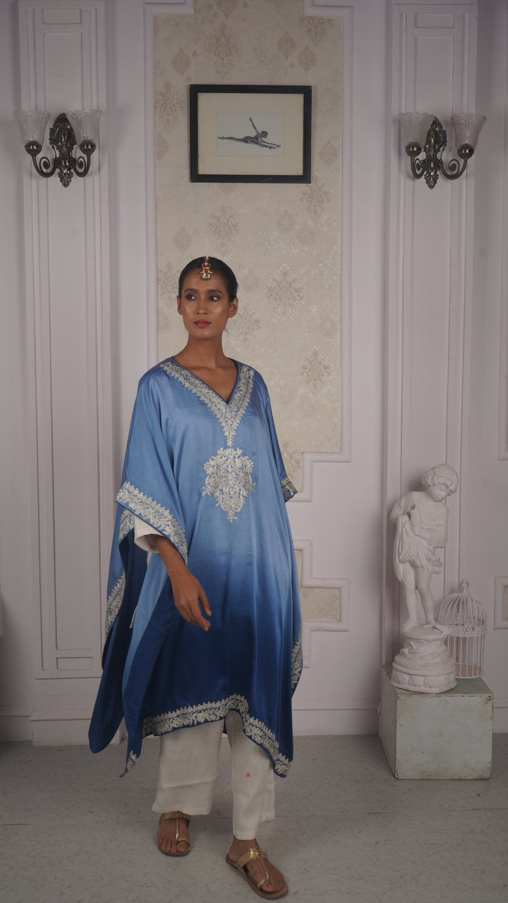 Ombre Modal Silk Kaftan – With Metallic Tilla Embroidery
