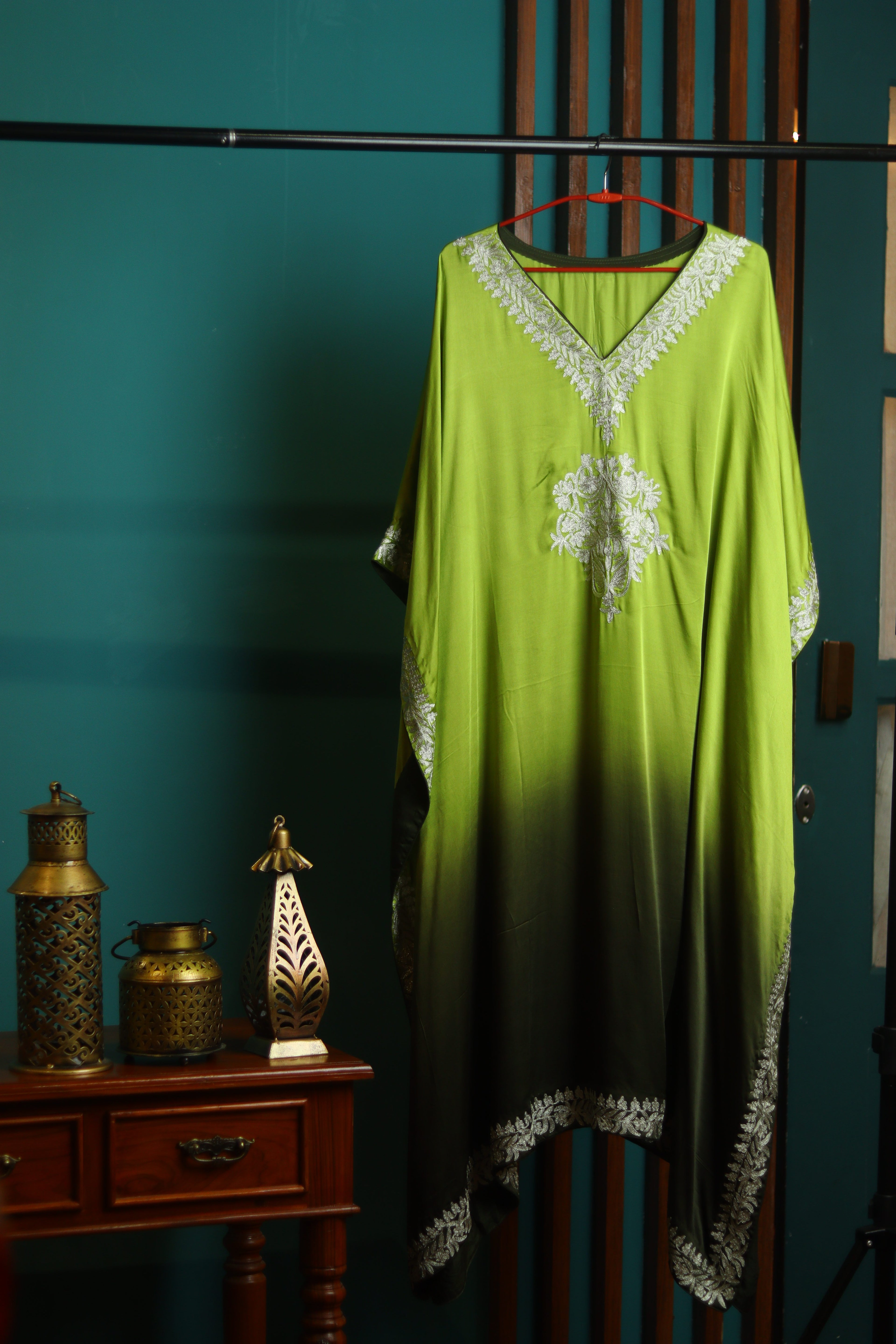 Ombre Modal Silk Kaftan – With Metallic Tilla Embroidery