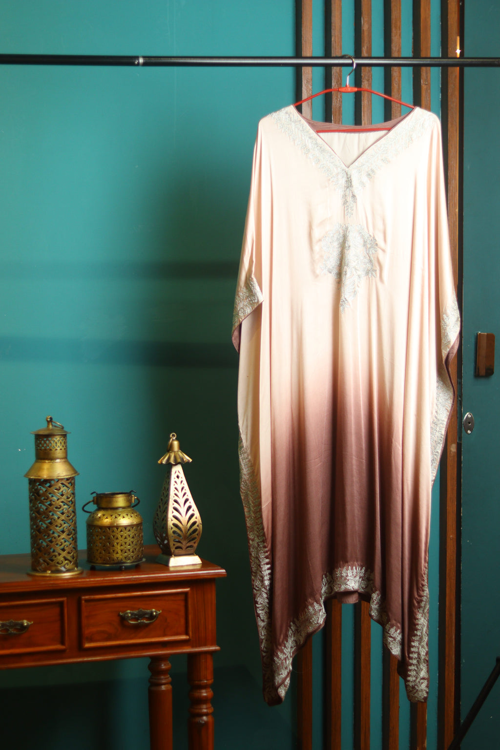 Ombre Modal Silk Kaftan – With Metallic Tilla Embroidery