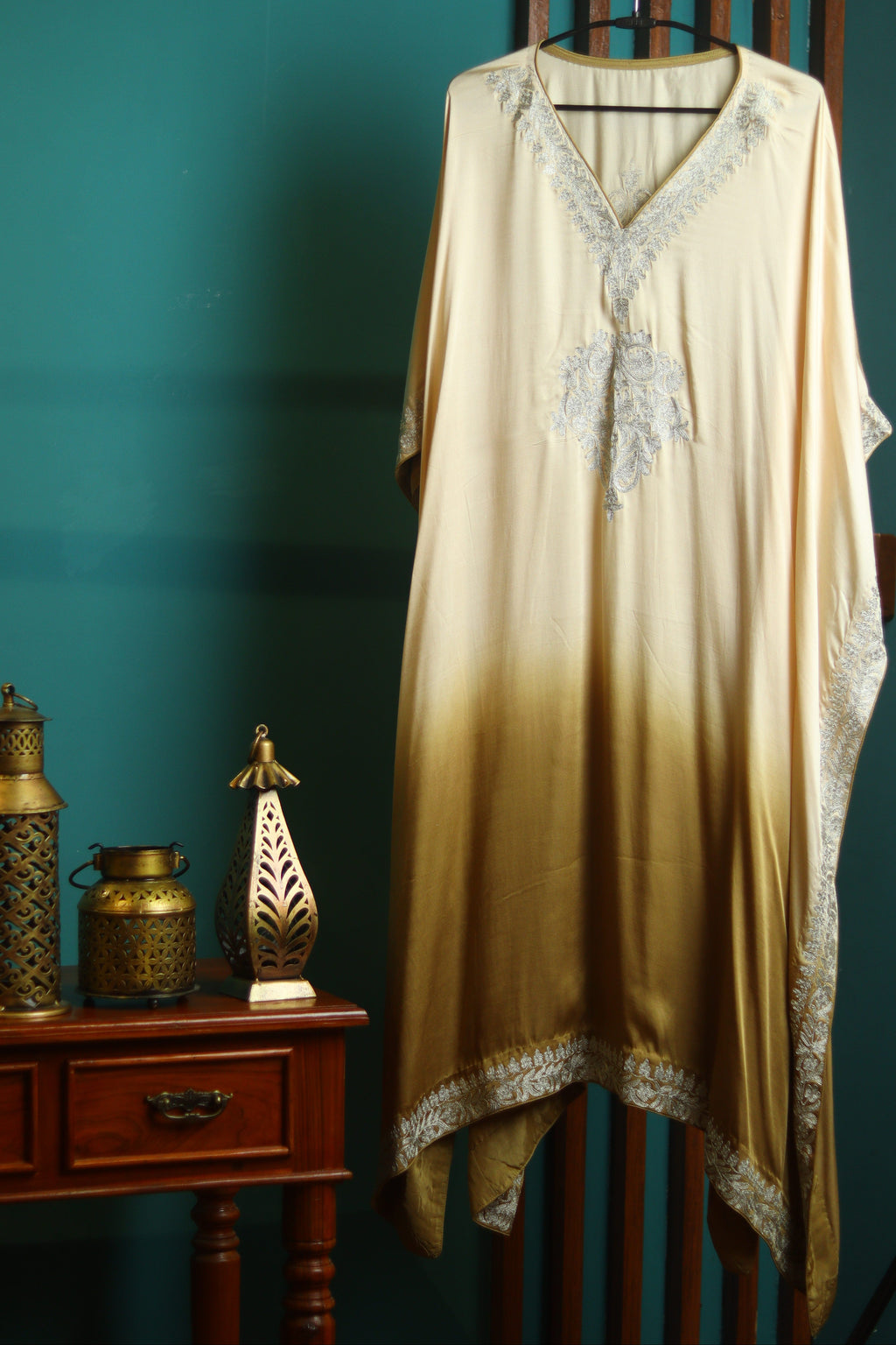 Ombre Modal Silk Kaftan – With Metallic Tilla Embroidery