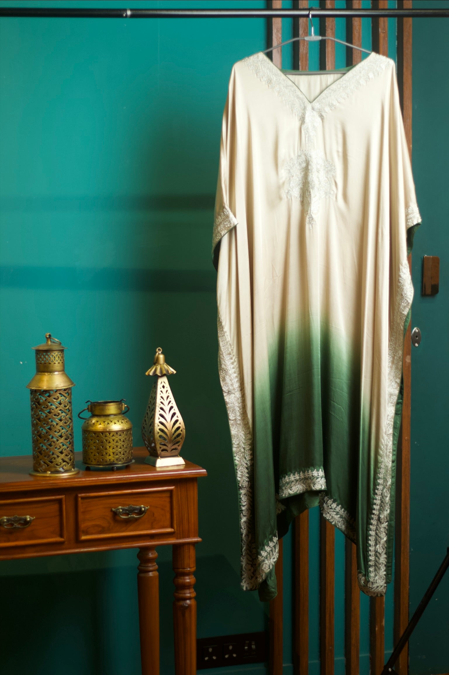 Ombre Modal Silk Kaftan – With Metallic Tilla Embroidery