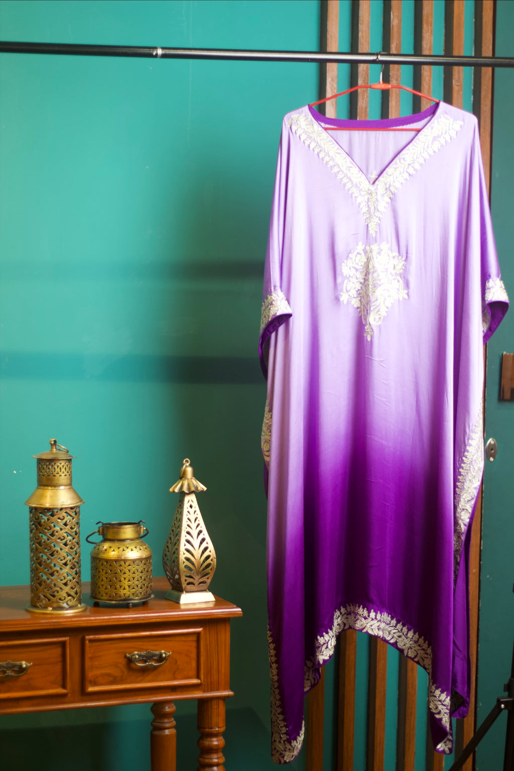 Ombre Modal Silk Kaftan – With Metallic Tilla Embroidery