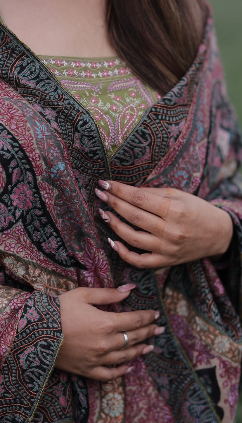 Kalamkari Sozni Hand-Embroidered Pure Pashmina Heirloom Shawl