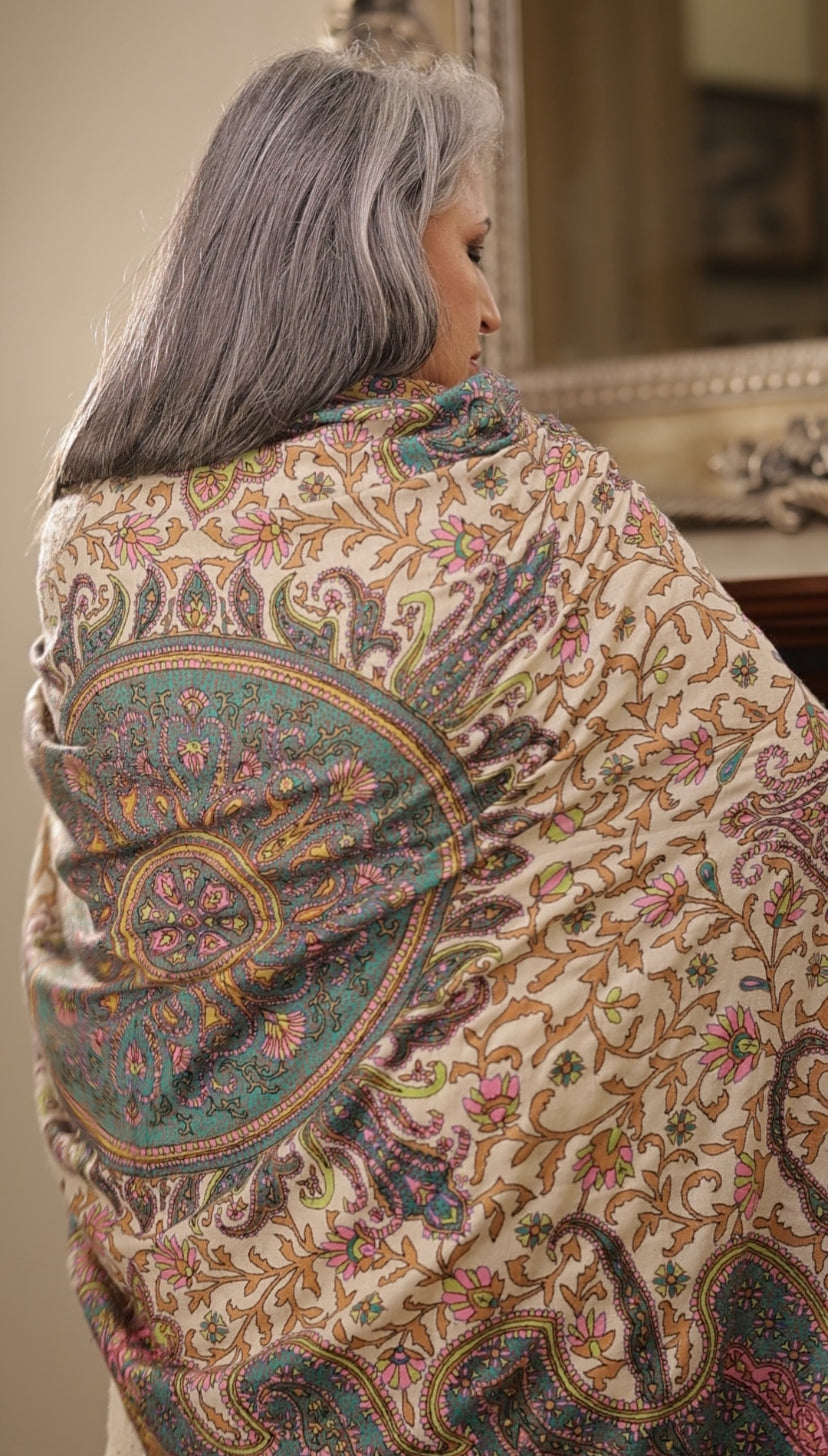 Pure Pashmina Kalamkari Heritage Shawl