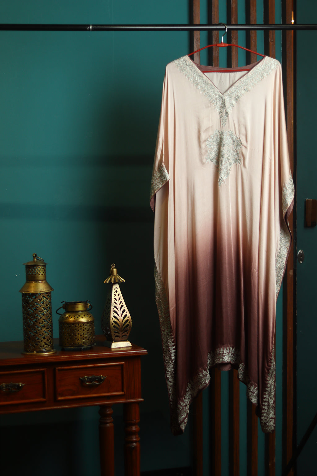Ombre Modal Silk Kaftan – With Metallic Tilla Embroidery