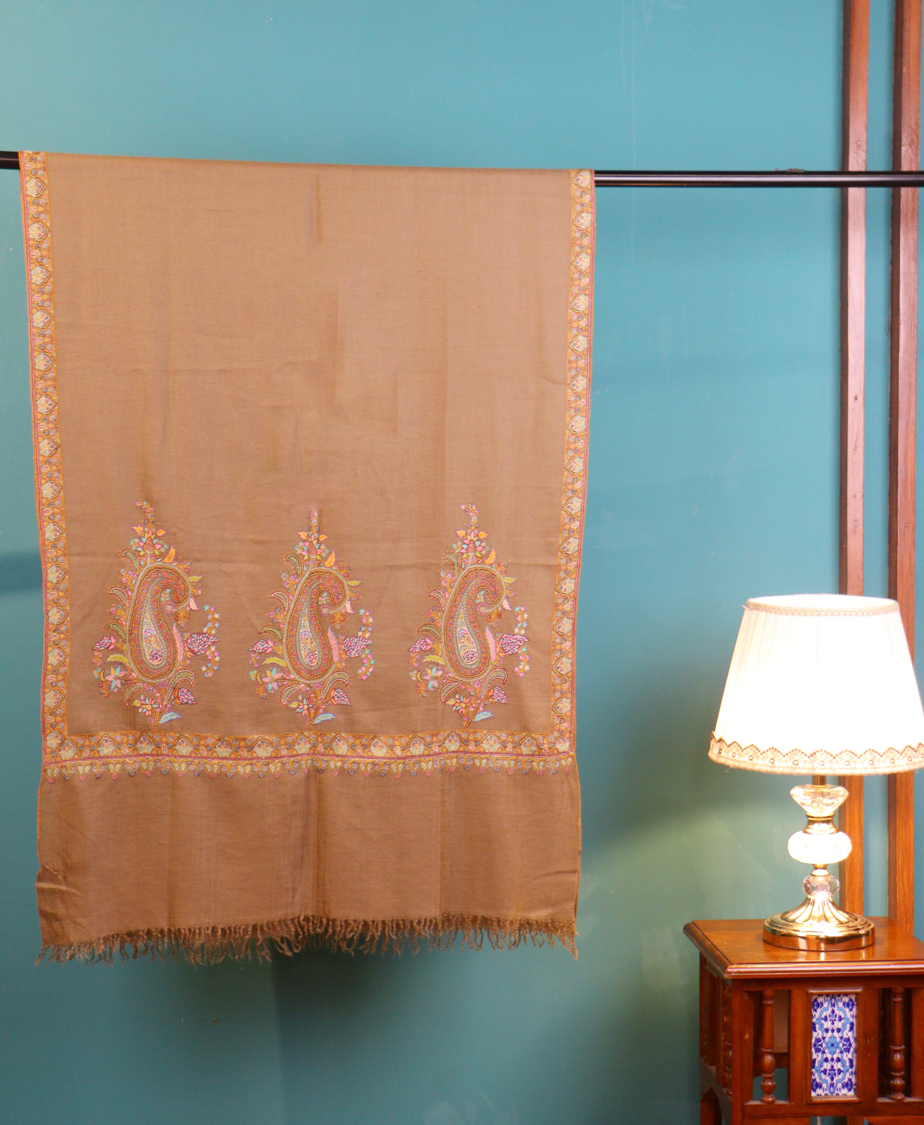 Brown Pashmina Stole – Handcrafted Sozni Artistry
