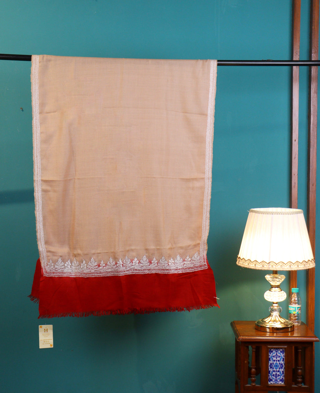 Peach to Red Ombre Hand Tilla Pashmina Stole