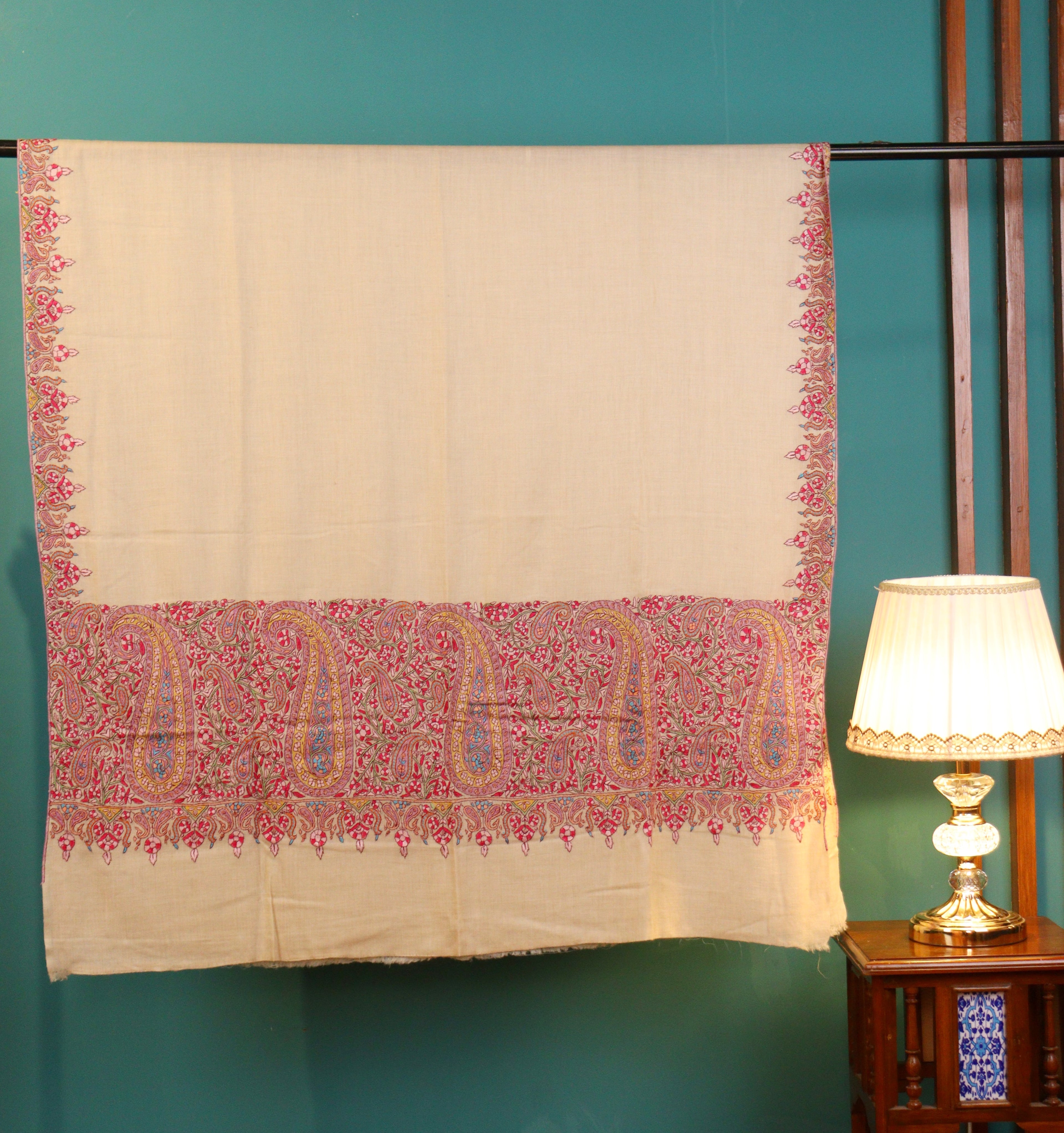 Pure Pashmina Shawl – Handcrafted Paper Mache & Sozni Artistry