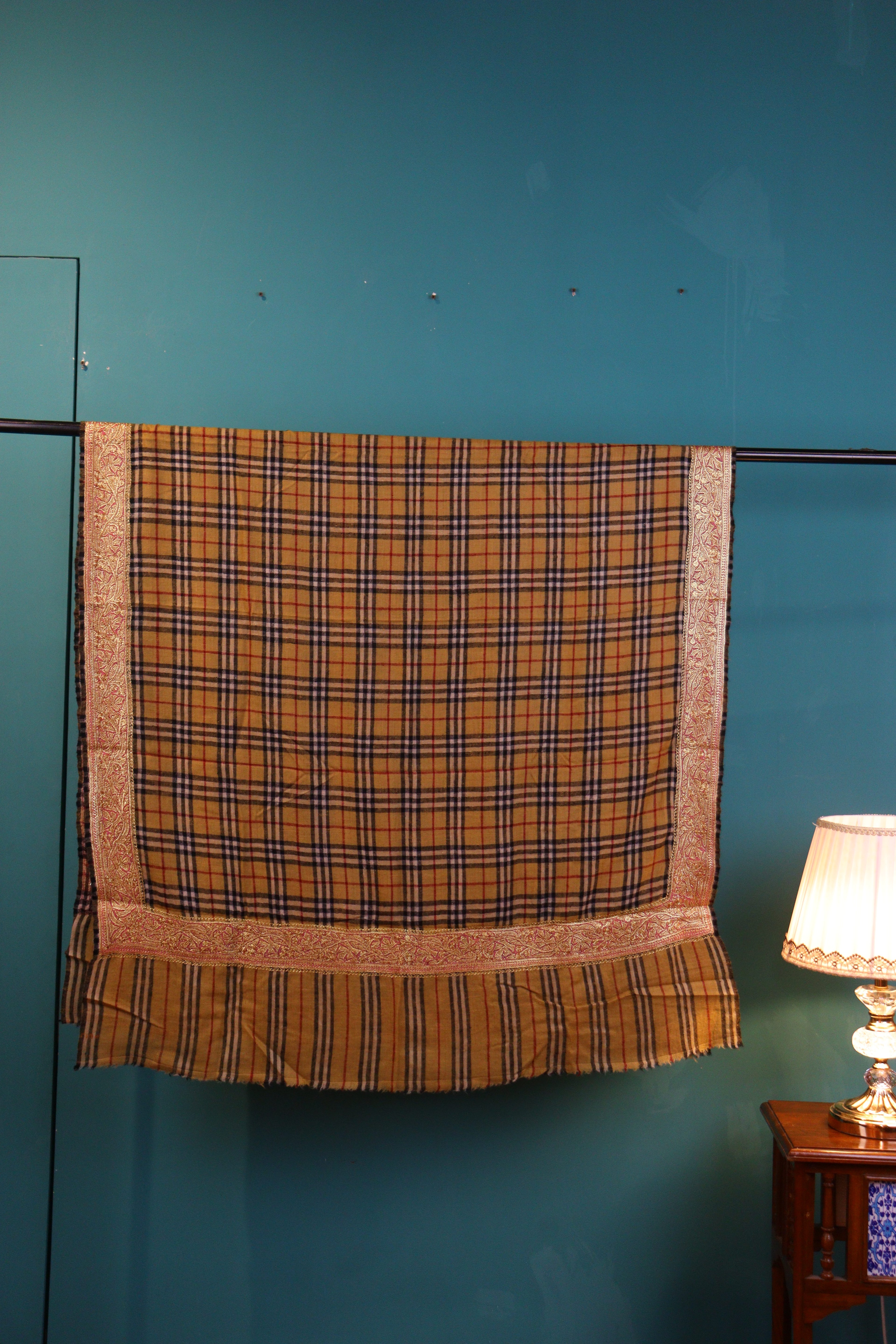 Pashmina Shawl – Handcrafted Tilla Embroidery with Burberry Design