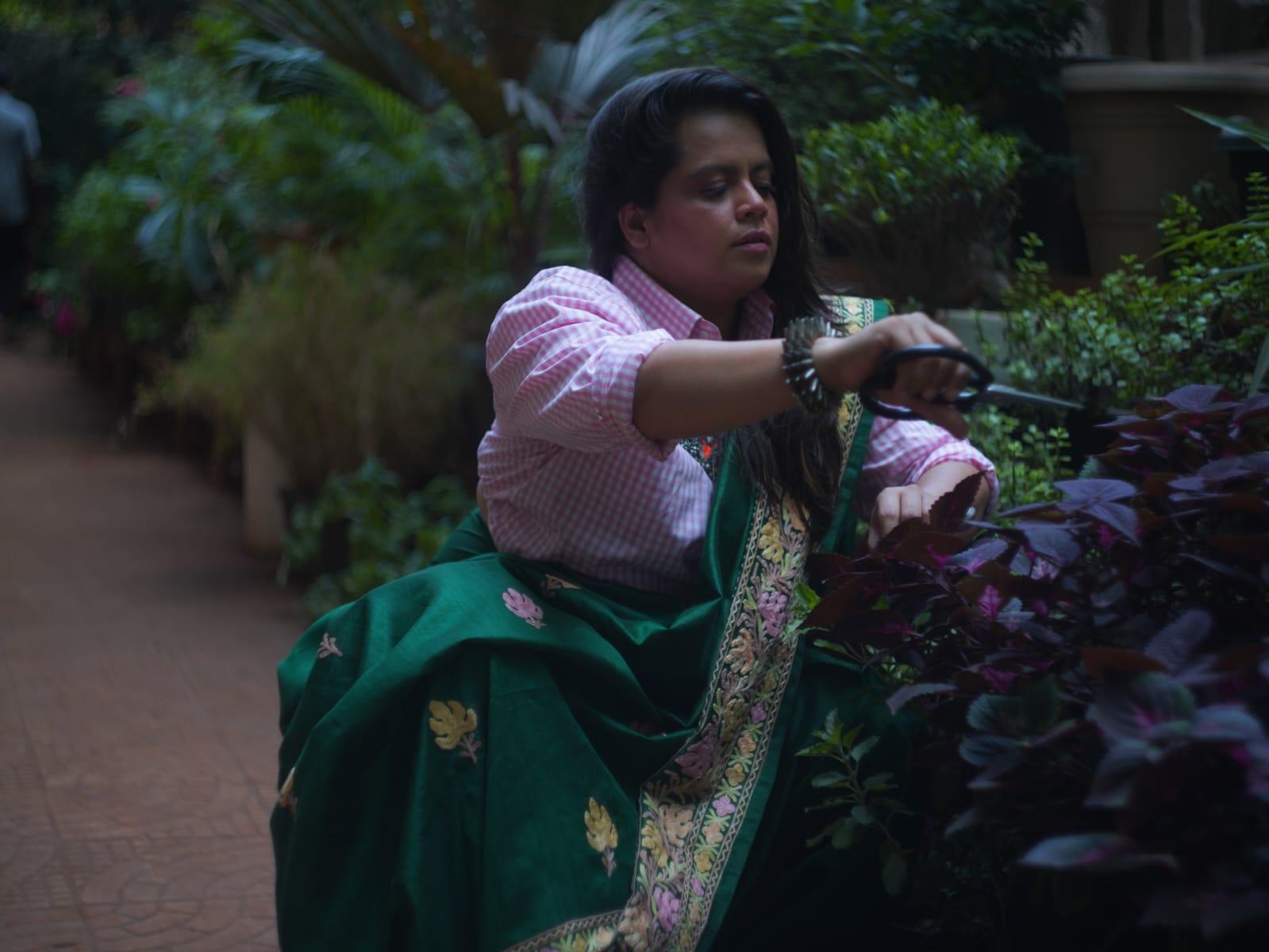 Cotton silk saree with fine machine Aari embroidery